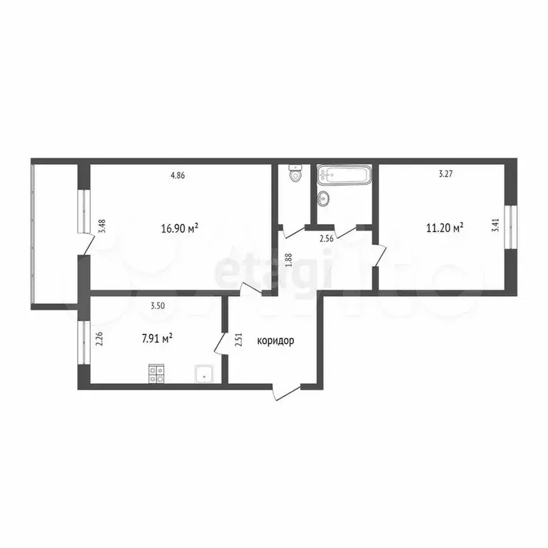 2-к. квартира, 49,9 м, 4/5 эт. - Фото 0