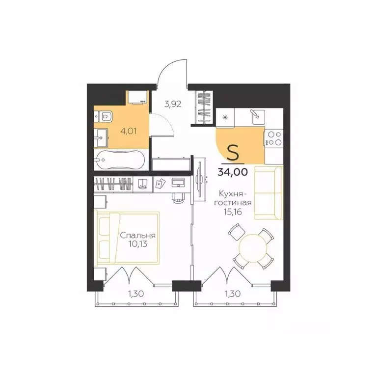 1-к кв. Тульская область, Тула  (34.0 м) - Фото 1