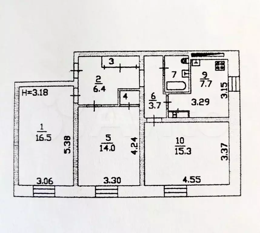 3-к. квартира, 68,3 м, 1/2 эт. - Фото 0