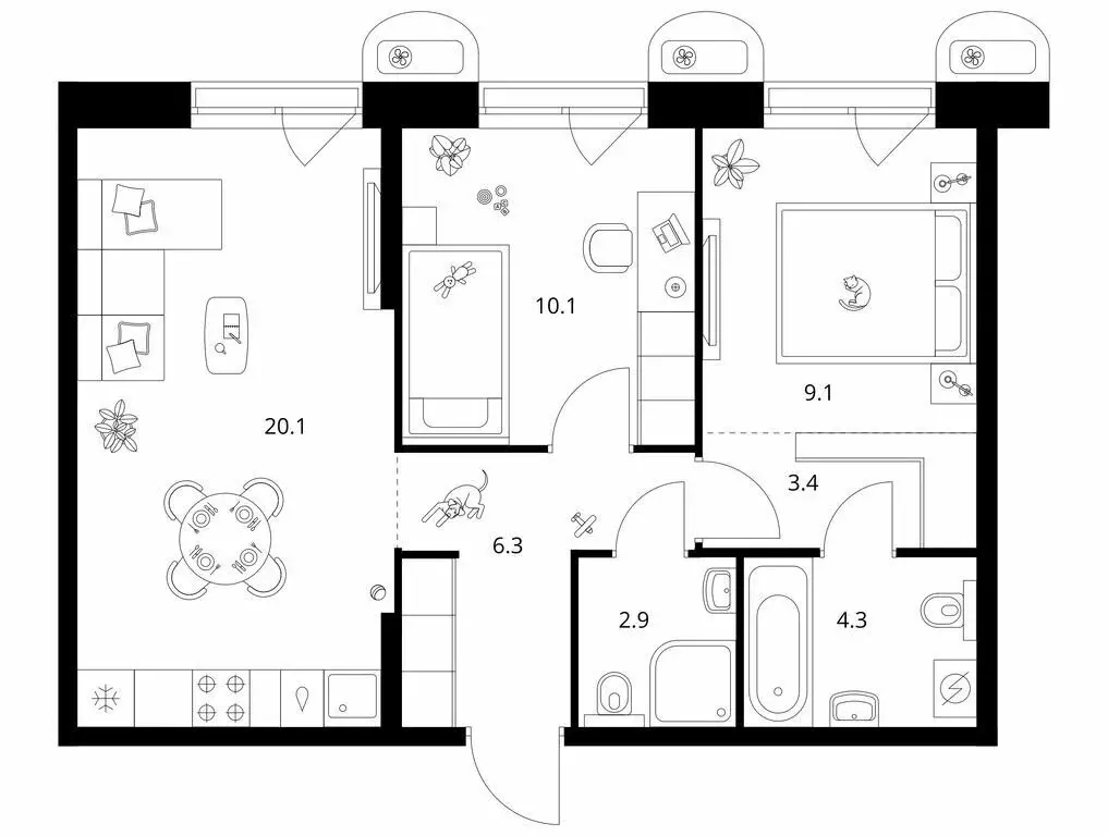 2-комнатная квартира: Казань, ЖК Сиберово (56.2 м) - Фото 0