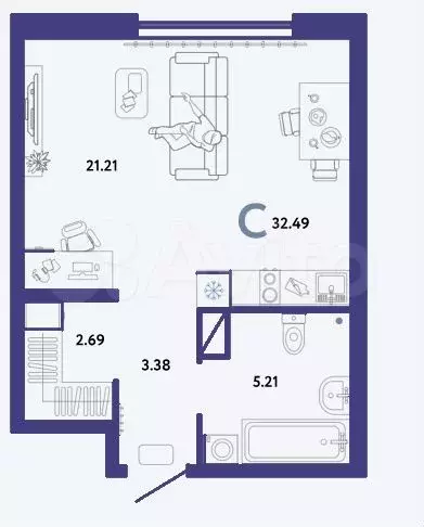 Квартира-студия, 32 м, 4/11 эт. - Фото 1