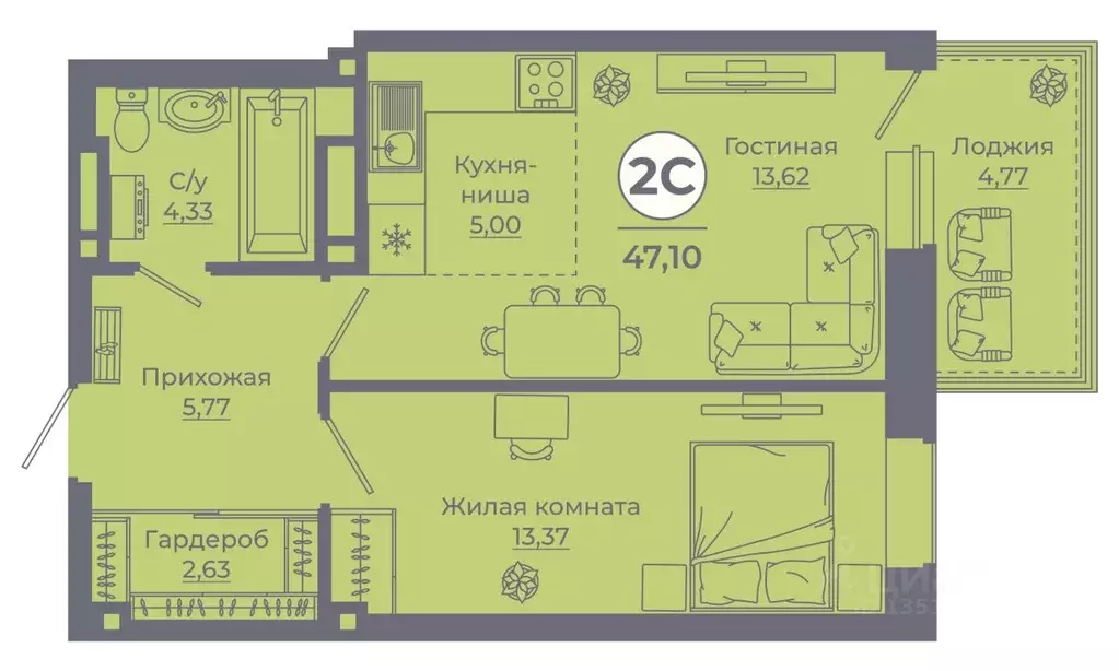 2-к кв. Ростовская область, Ростов-на-Дону Левенцовский мкр, ... - Фото 1