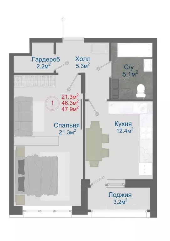 1-к кв. Воронежская область, Новоусманский район, пос. Отрадное ул. ... - Фото 1