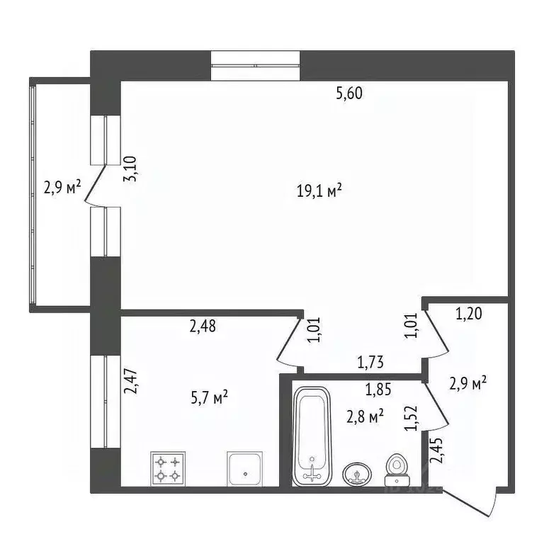 1-к кв. Башкортостан, Уфа ул. Блюхера, 10 (30.5 м) - Фото 2