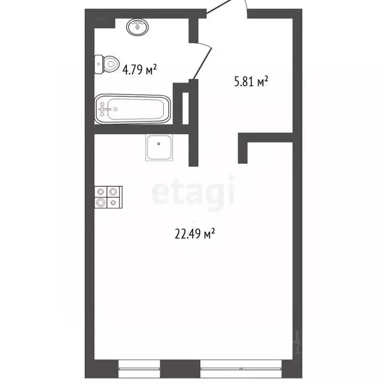 Студия Тюменская область, Тюмень ул. Краснооктябрьская, 6 (32.4 м) - Фото 1