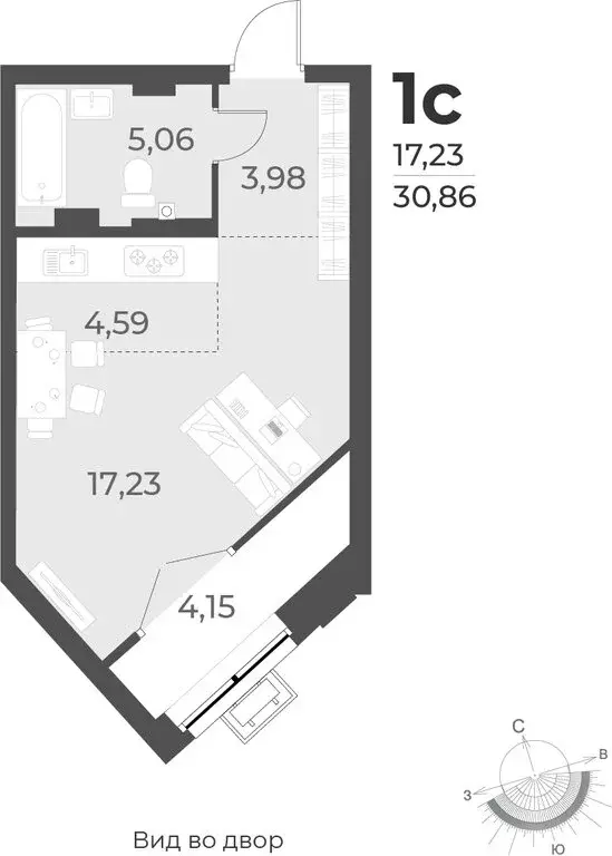 Квартира-студия: Новосибирск, улица Лобачевского, 53/2 (30.9 м) - Фото 0