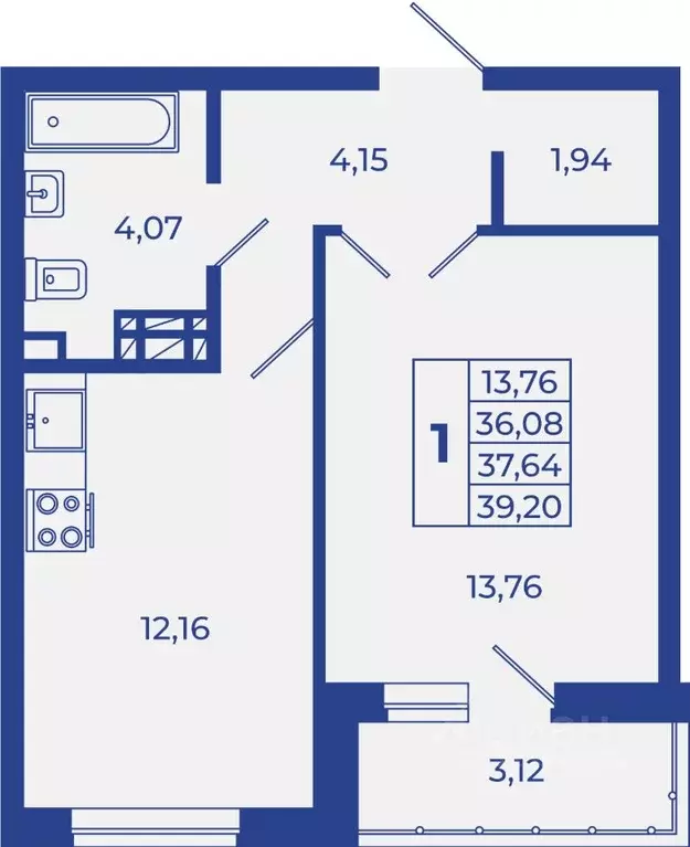 1-к кв. Ростовская область, Новочеркасск  (39.2 м) - Фото 1