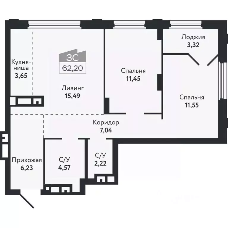 3-к кв. Томская область, Томск Черемошники мкр, ул. Бердская, 14/3 ... - Фото 2