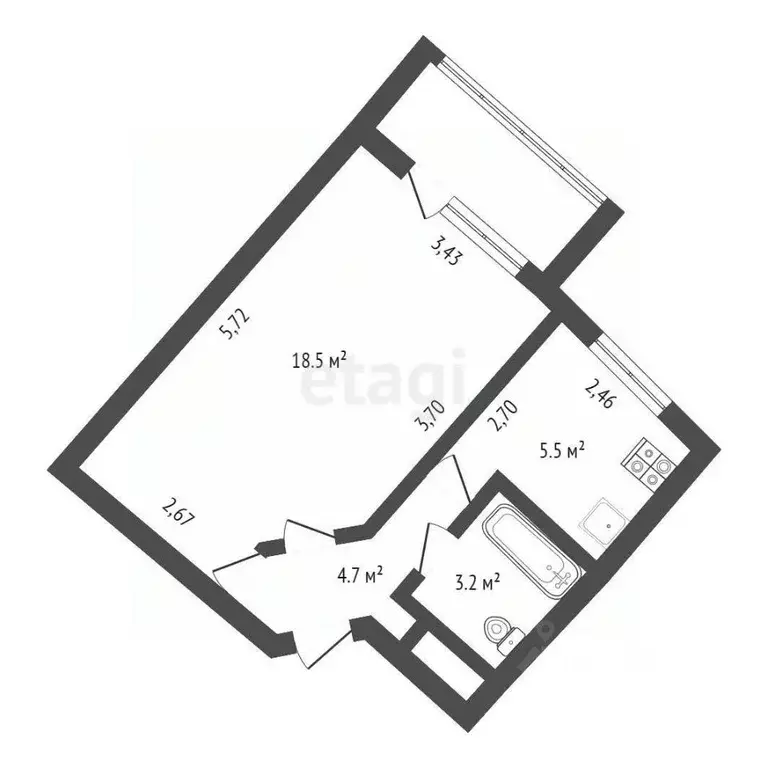 1-к кв. Амурская область, Благовещенск Зеленая ул., 77/1 (33.8 м) - Фото 1