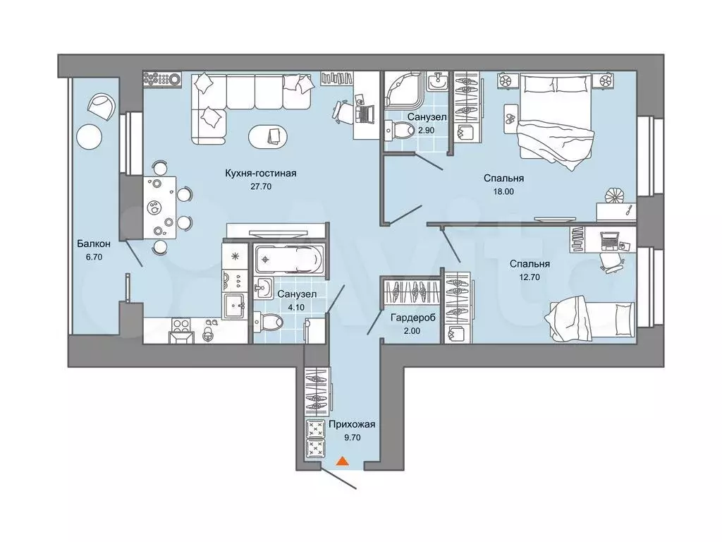 2-к. квартира, 81 м, 3/8 эт. - Фото 0