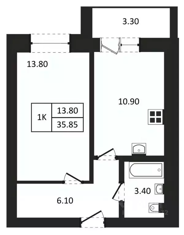 1-к кв. Новосибирская область, Новосибирск  (35.85 м) - Фото 0