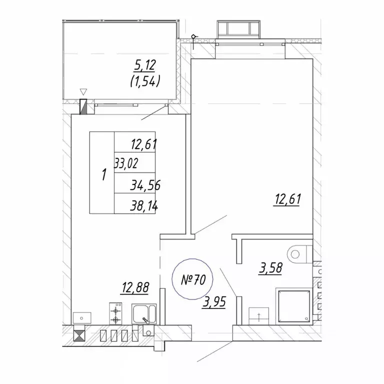 1-к кв. Калининградская область, Зеленоградск  (34.56 м) - Фото 1