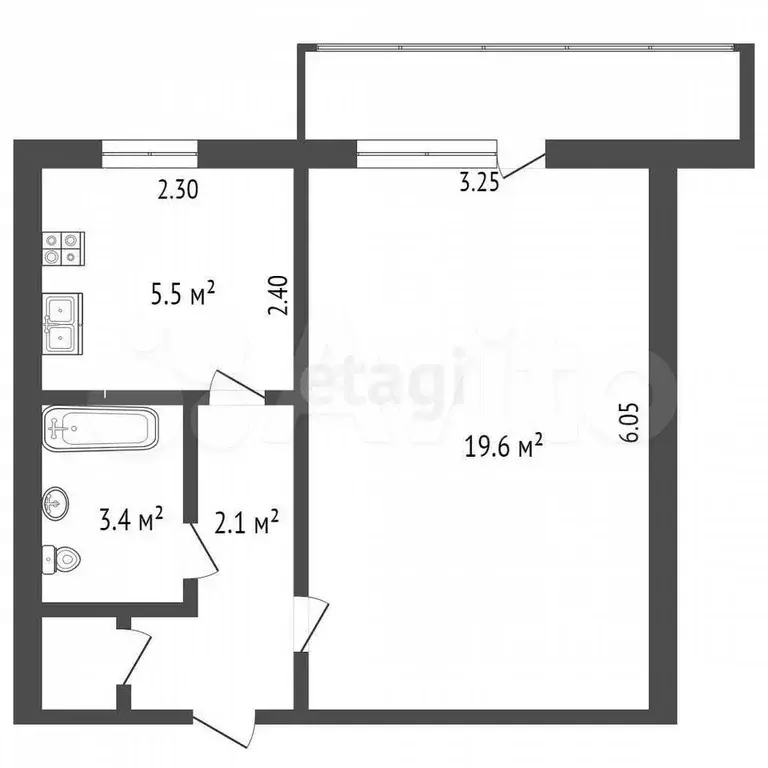 1-к. квартира, 33,6 м, 9/9 эт. - Фото 0