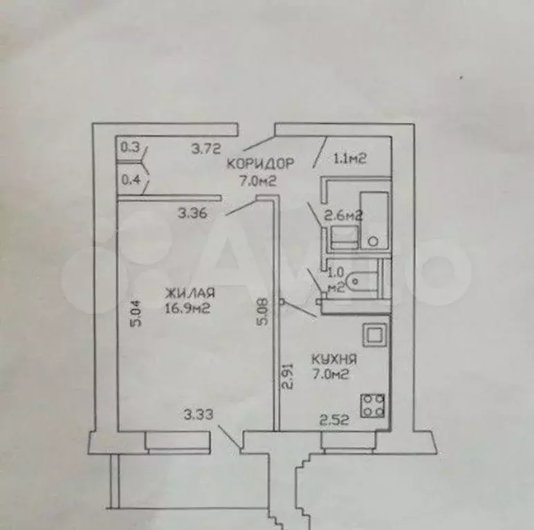 1-к. квартира, 33,7 м, 4/5 эт. - Фото 0