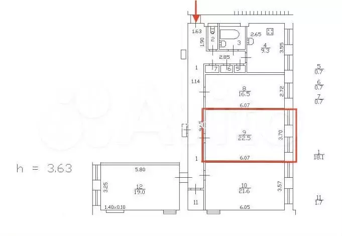 Комната 22,5 м в 1-к., 2/6 эт. - Фото 1