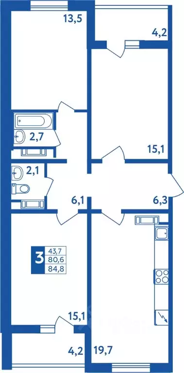 3-к кв. Башкортостан, Уфа Дема жилрайон, Новая Дема жилой комплекс ... - Фото 1