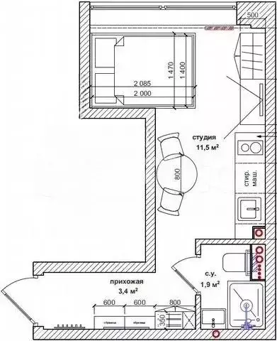 1-к кв. Москва д. Тупиково, 1/1 (17.3 м) - Фото 2