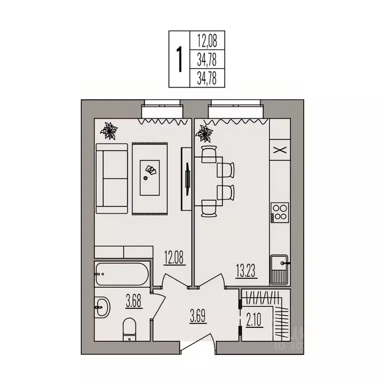 1-к кв. Волгоградская область, Волгоград ул. Землячки, 84/10 (34.78 м) - Фото 1