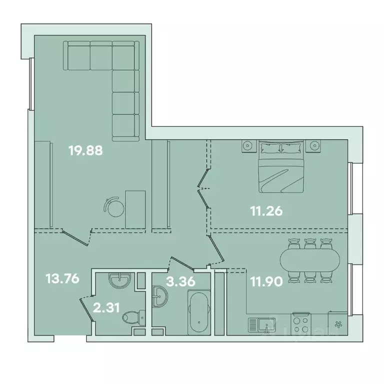 2-к кв. Иркутская область, Иркутск ул. Петрова, 16 (62.47 м) - Фото 0