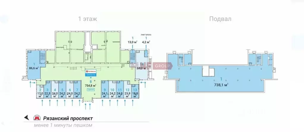 Торговая площадь в Москва 1-я Новокузьминская ул., 21К2 (24 м) - Фото 1