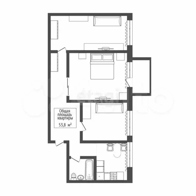 3-к. квартира, 53,8 м, 5/5 эт. - Фото 0