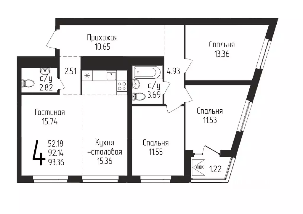 4-к кв. Башкортостан, Уфа ул. Бородинская, 19/1 (93.36 м) - Фото 0