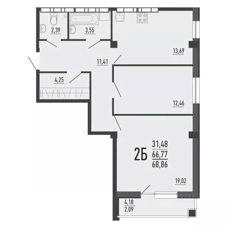 2-к кв. Челябинская область, Челябинск ул. Александра Шмакова, 41 ... - Фото 1