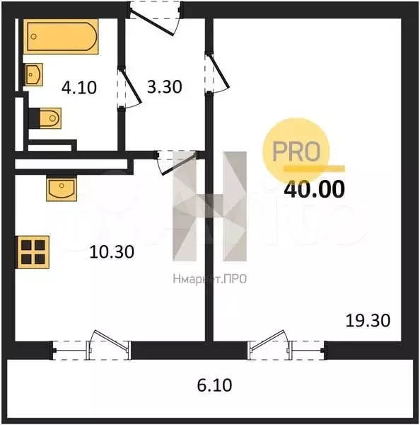 1-к. квартира, 40 м, 6/17 эт. - Фото 0