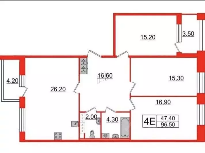 3-к кв. Санкт-Петербург Манчестерская ул., 5к1 (96.5 м) - Фото 2