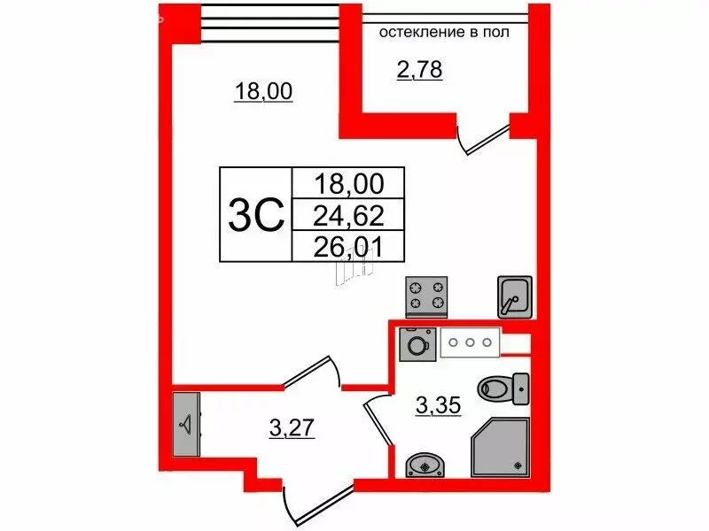 Квартира-студия: Санкт-Петербург, Кубинская улица, 78Е (24.62 м) - Фото 0