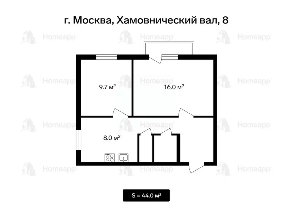 2-к кв. Москва ул. Хамовнический Вал, 8 (44.0 м) - Фото 1