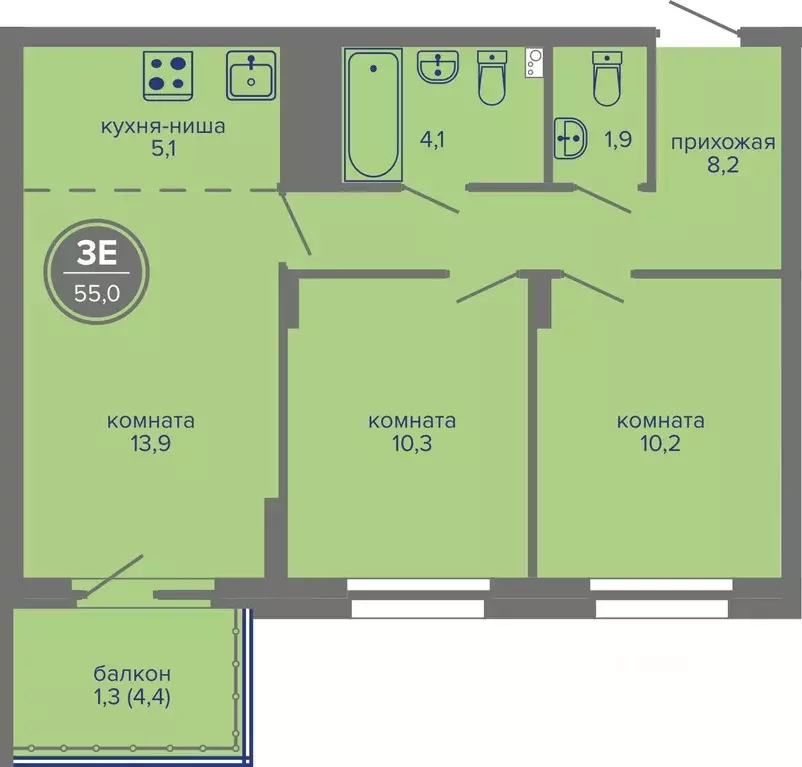 3-к кв. Пермский край, Пермь ш. Космонавтов (55.0 м) - Фото 1