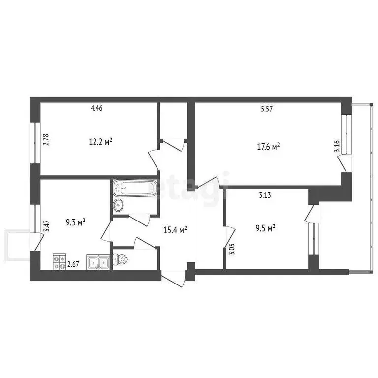 3-комнатная квартира: Джанкой, Оборонная улица, 1А (64.7 м) - Фото 1