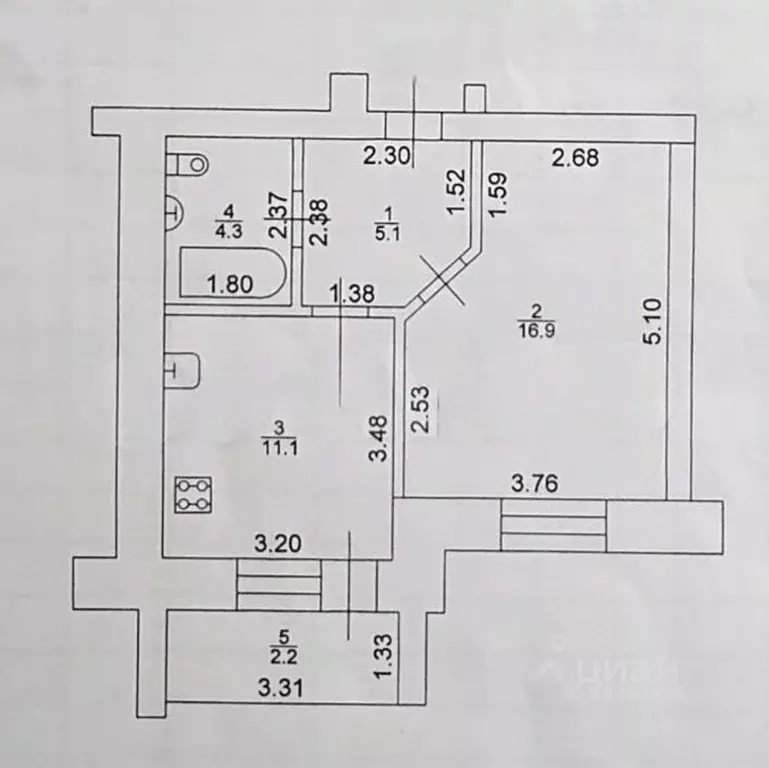 1-к кв. Татарстан, Зеленодольск ул. Королева, 11 (39.6 м) - Фото 2