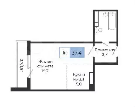 Квартира-студия, 37,4 м, 5/17 эт. - Фото 0