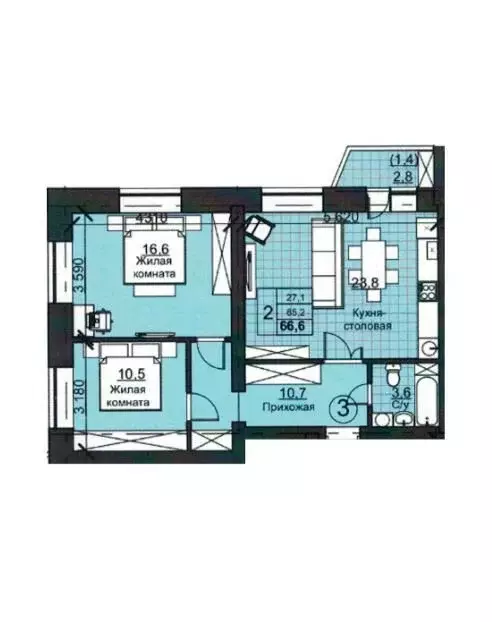 2-комнатная квартира: Оренбург, Улица Николая Ерышева, 11 (67.27 м) - Фото 1