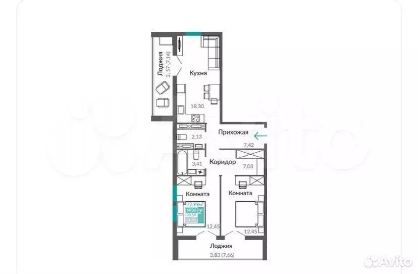 2-к. квартира, 78 м, 6/9 эт. - Фото 1