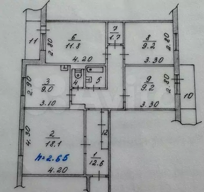 4-к. квартира, 78,5 м, 8/9 эт. - Фото 0