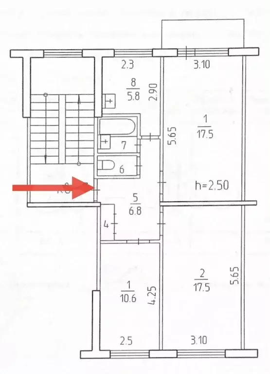 3-к. квартира, 62,8 м, 5/5 эт. - Фото 0