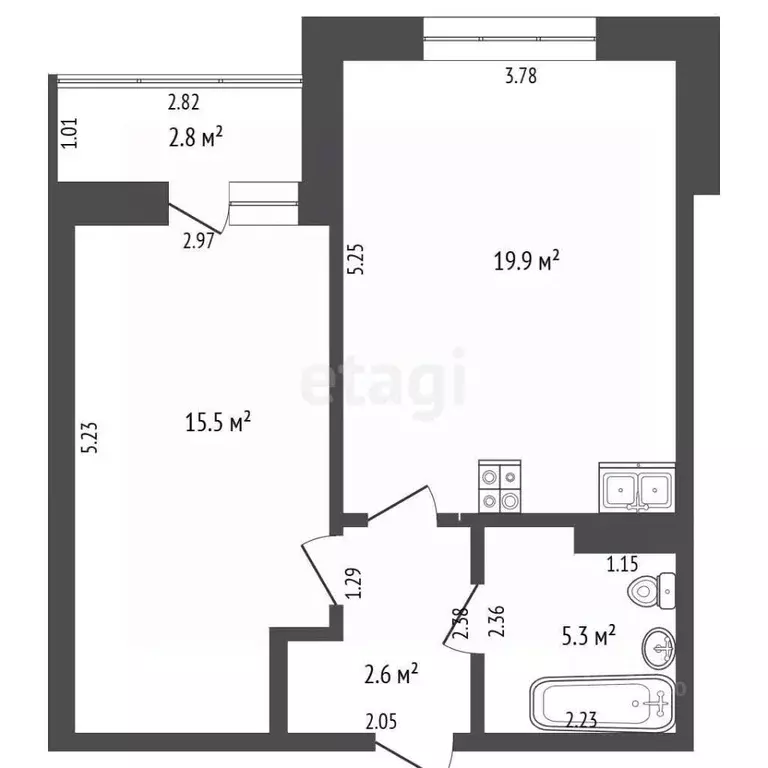 1-к кв. Тюменская область, Тюмень ул. Фармана Салманова, 12 (43.9 м) - Фото 2