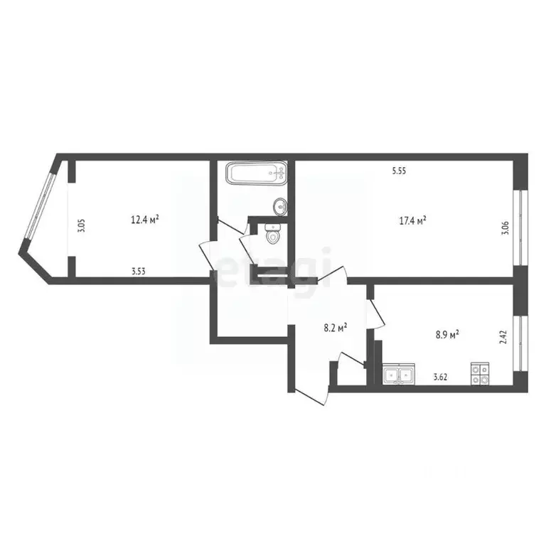 2-к кв. Камчатский край, Вилючинск Спортивная ул., 3 (51.6 м) - Фото 2