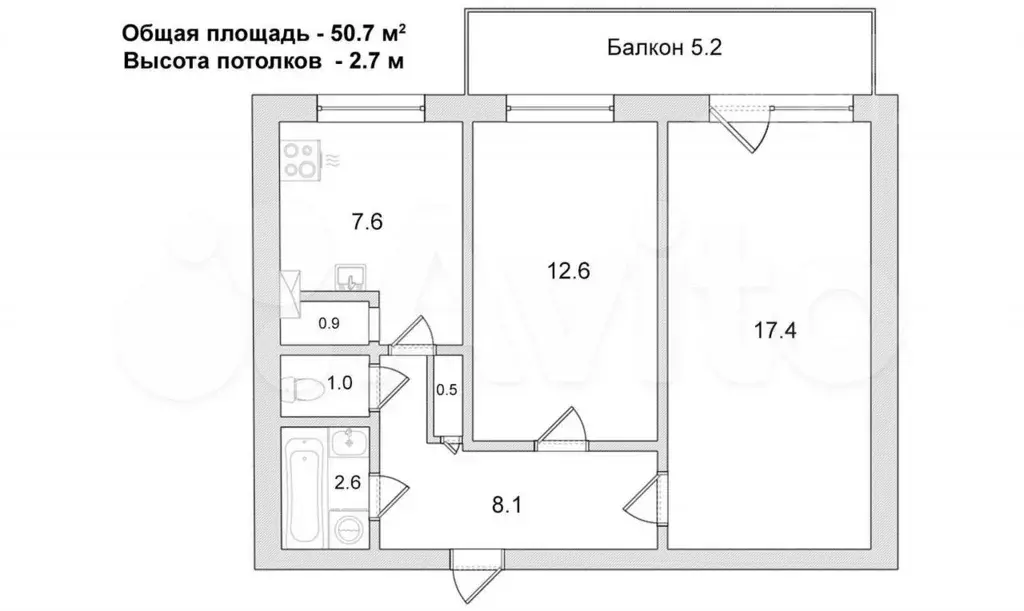 2-к. квартира, 50,7 м, 12/14 эт. - Фото 0