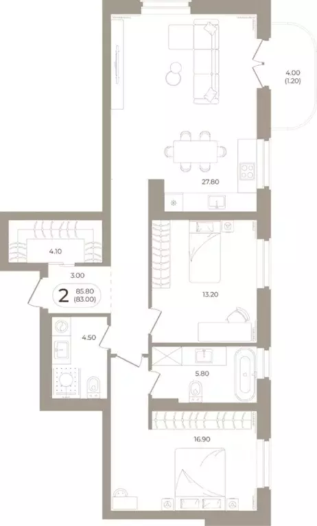 2-к кв. Башкортостан, Стерлитамак ул. Мира, 70 (83.0 м) - Фото 1