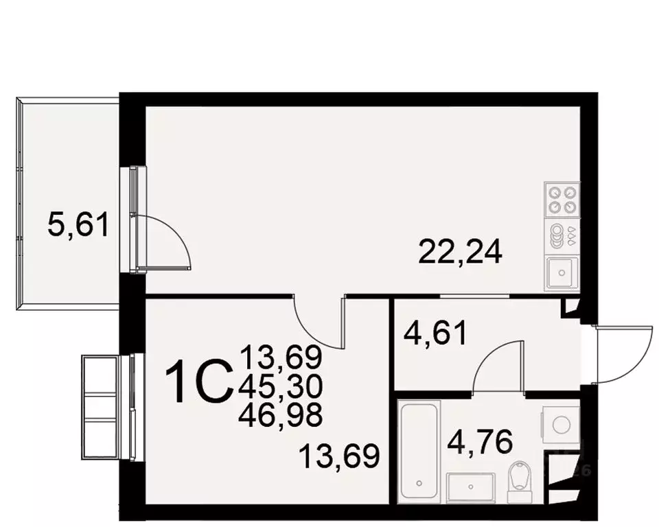 1-к кв. Тульская область, Тула Хлебная пл. (46.98 м) - Фото 0