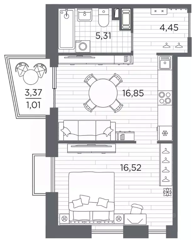 1-к кв. Санкт-Петербург Полюстровский просп., 87 (44.14 м) - Фото 1