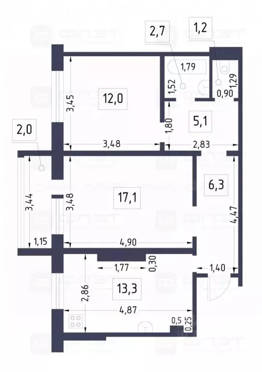 2-к кв. Татарстан, Зеленодольский район, Осиновское с/пос, с. Осиново ... - Фото 2