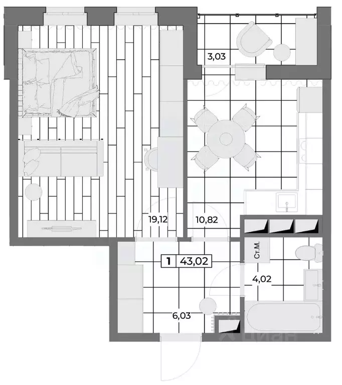 1-к кв. Орловская область, Орел Мясокомбинат мкр,  (41.51 м) - Фото 0