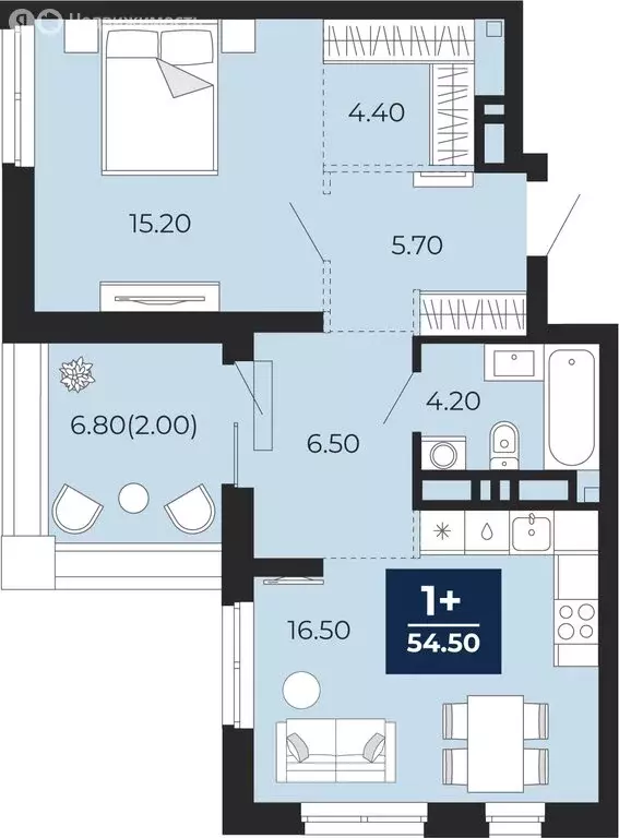 1-комнатная квартира: Тюмень, жилой комплекс Айвазовский Сити (52.5 м) - Фото 0