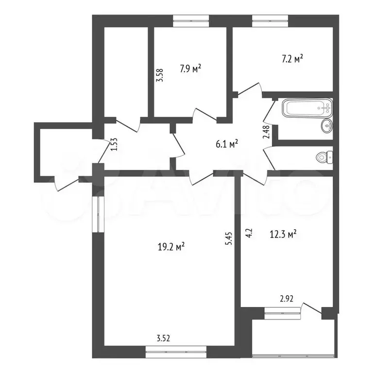 3-к. квартира, 58,5 м, 2/4 эт. - Фото 0