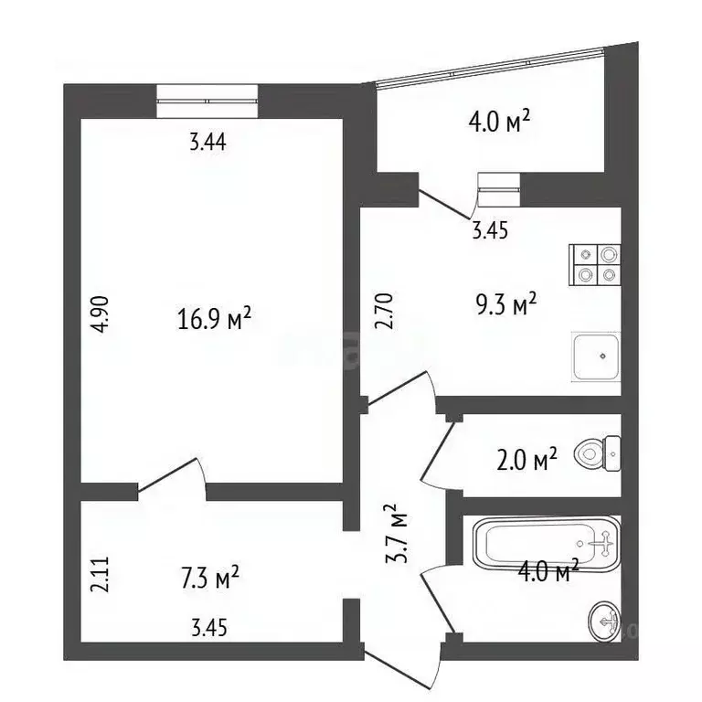 1-к кв. Тюменская область, Тюмень ул. Николая Семенова, 35 (43.2 м) - Фото 2